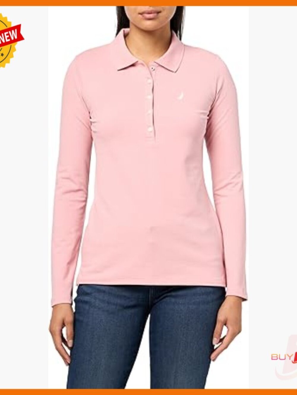 Long Sleeve Polo Shirt Regular Fit Cotton Blend Staple Top